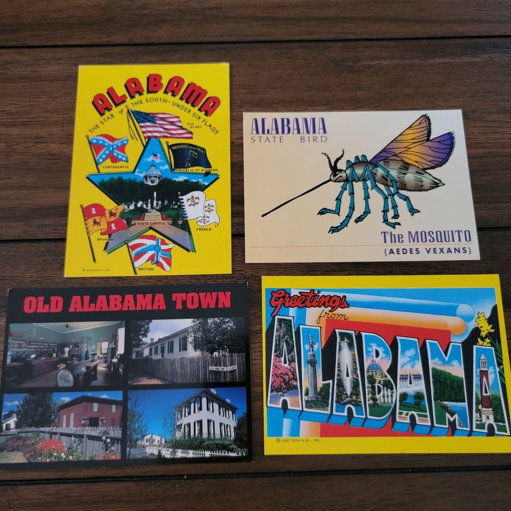 Set of 4 Alabama Post Cards - Classic